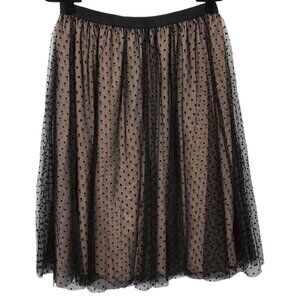 Ann Taylor Black Polka Dot Mesh Overlay Midi Skirt Medium